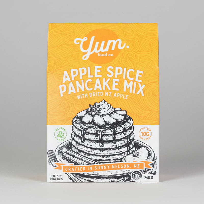 Box of apple pancake mix from Yum nz nelson