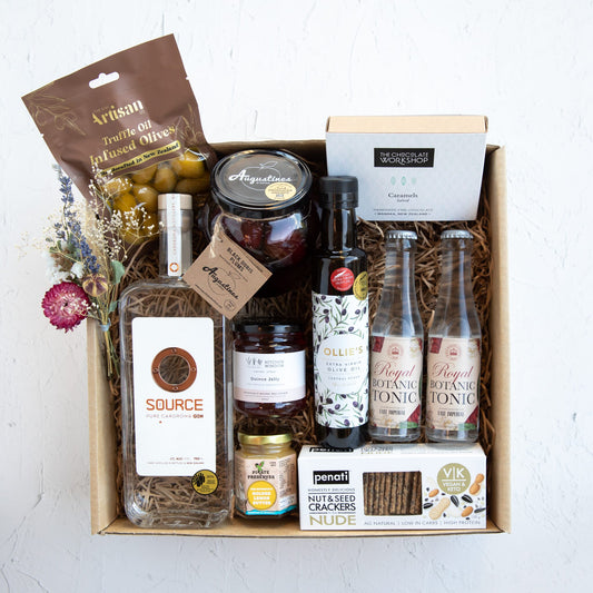 Gift Basket With Gin and Food