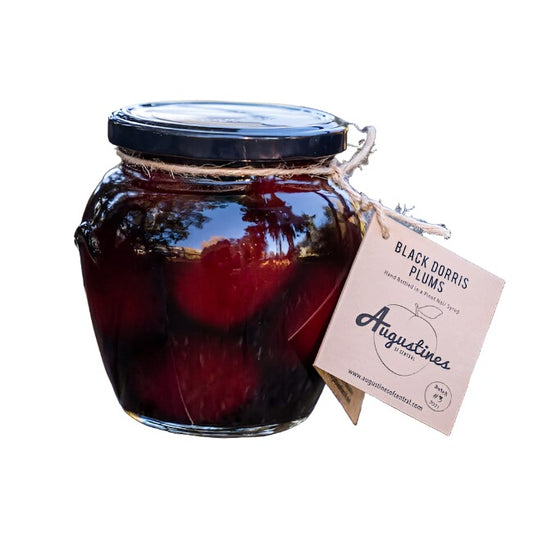 Preserved Black Doris Plums in Pinot Noir